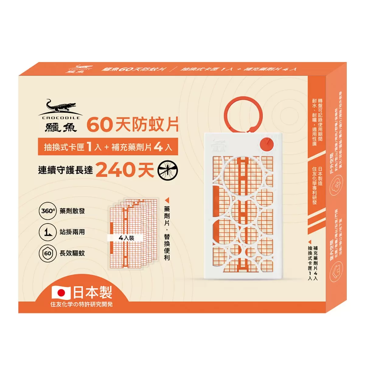 鱷魚 60天防蚊片 (抽換式卡匣 1入 + 補充包 4入)