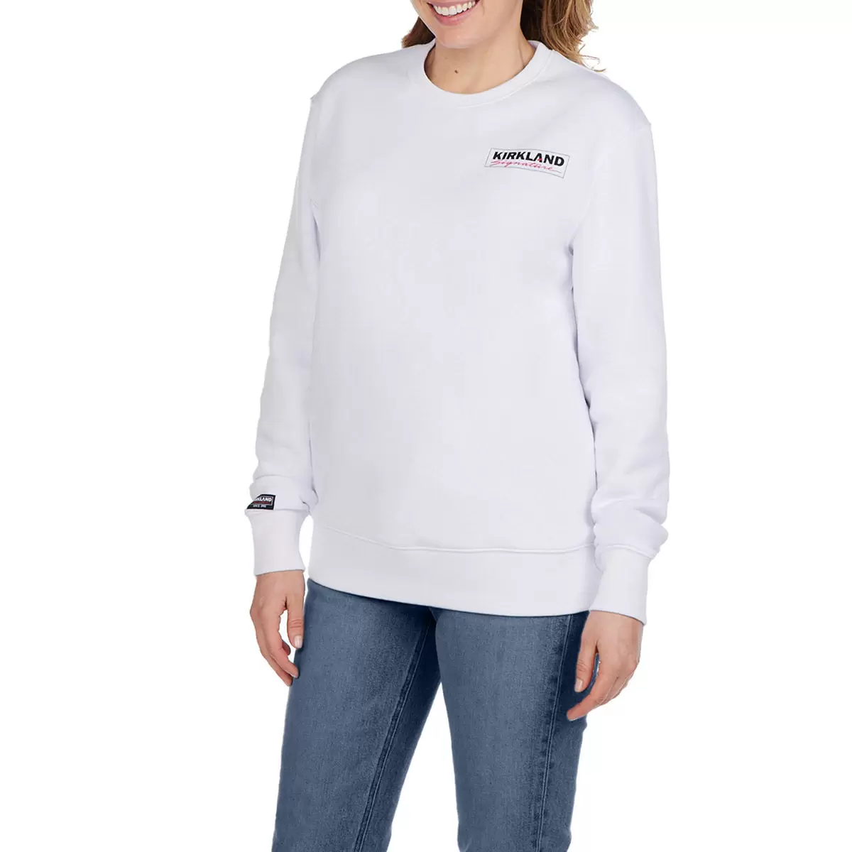 Kirkland Signature 科克蘭 Logo圓領長袖上衣 白 Men's XS = Ladies' S