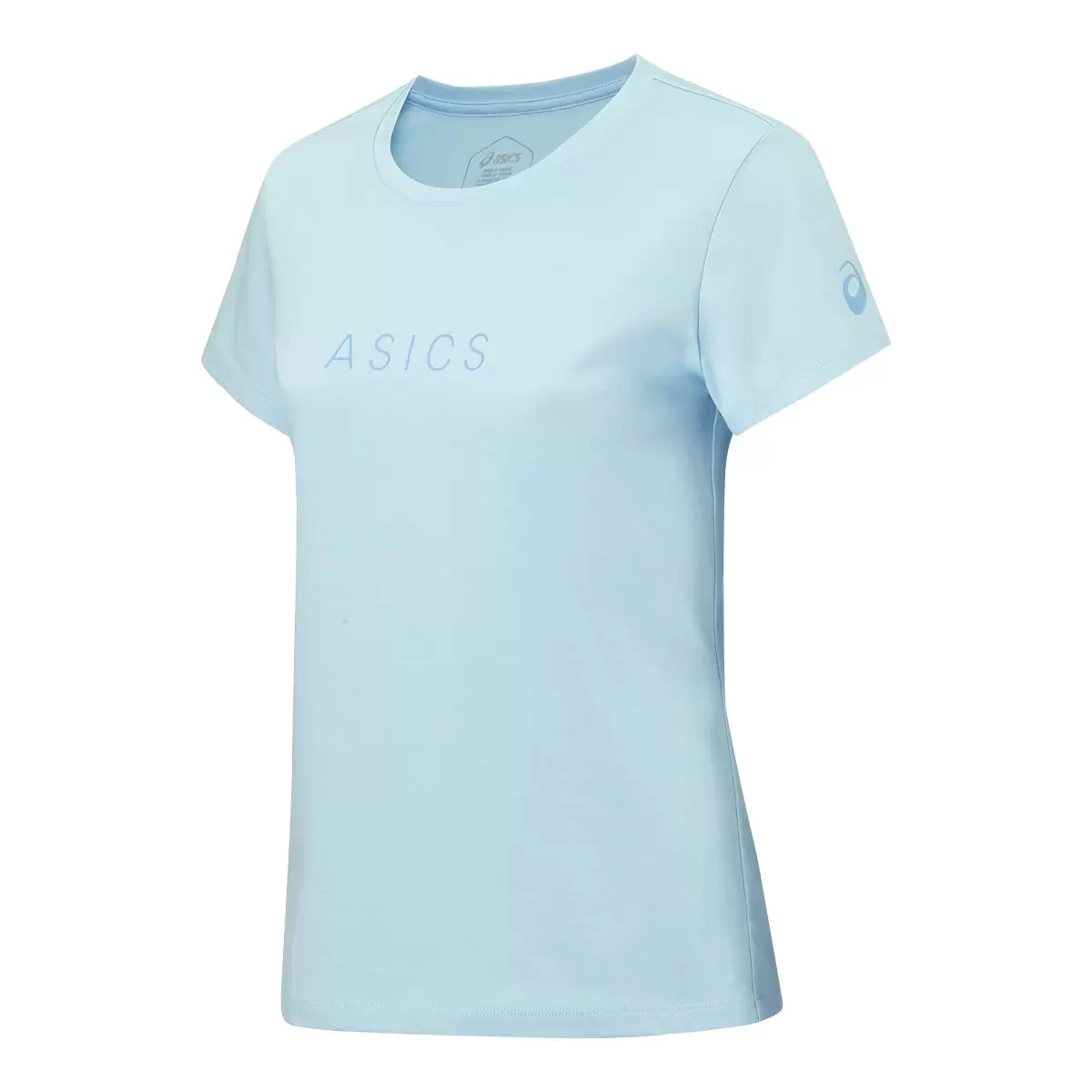 ASICS 女短袖運動上衣 淺藍 XL