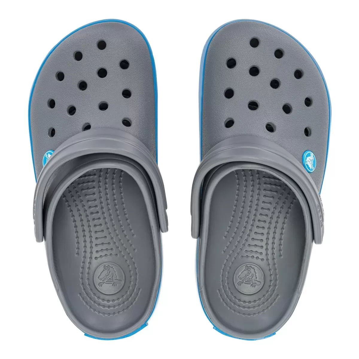 Crocs 中性款涼鞋 灰底淺藍邊條 US 8