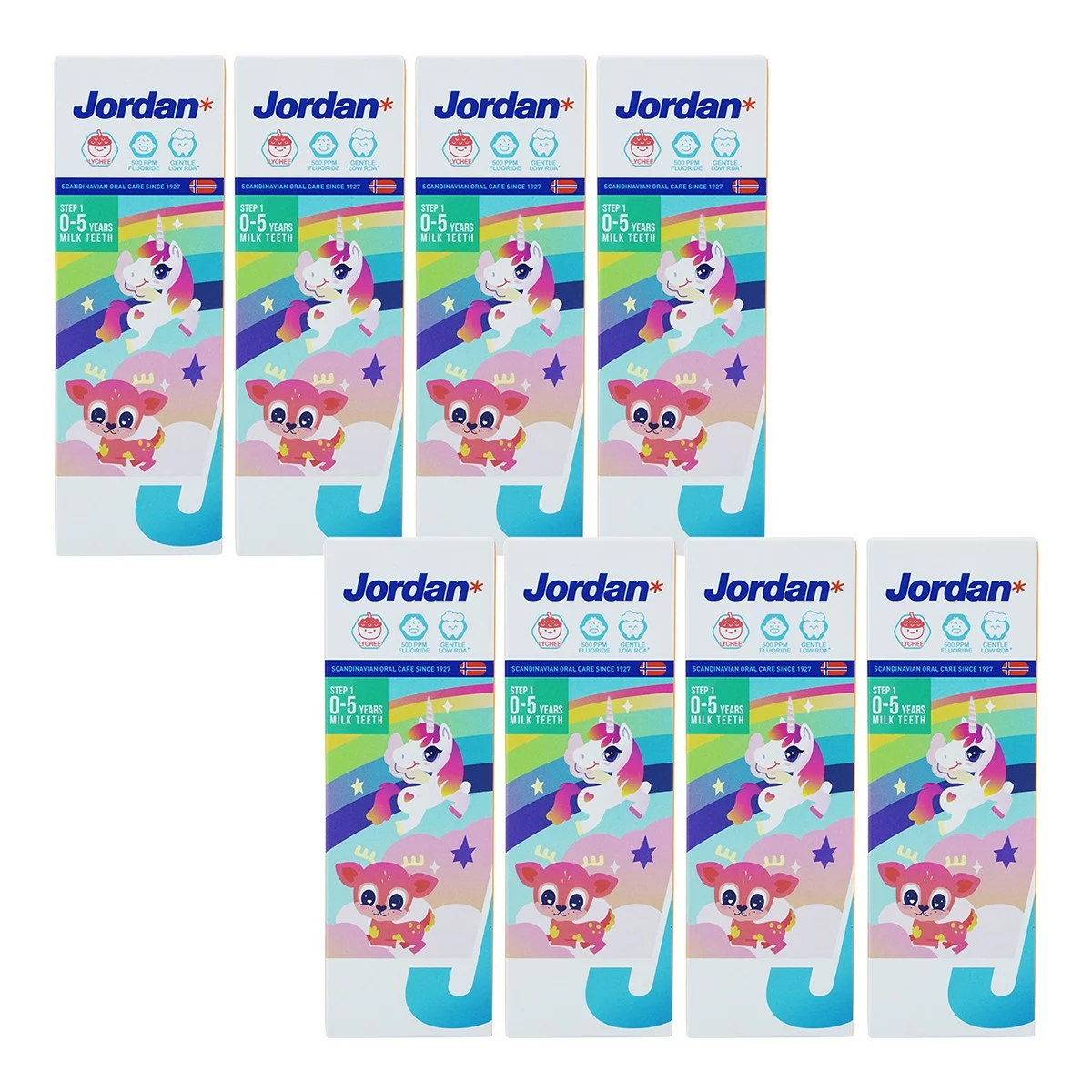 Jordan 0-5歲兒童牙膏 含氟500ppm 荔枝口味 75公克 X 8入