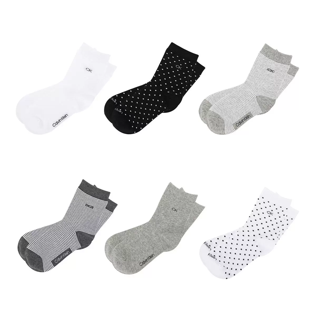Calvin Klein 女中筒襪六入組 黑白組