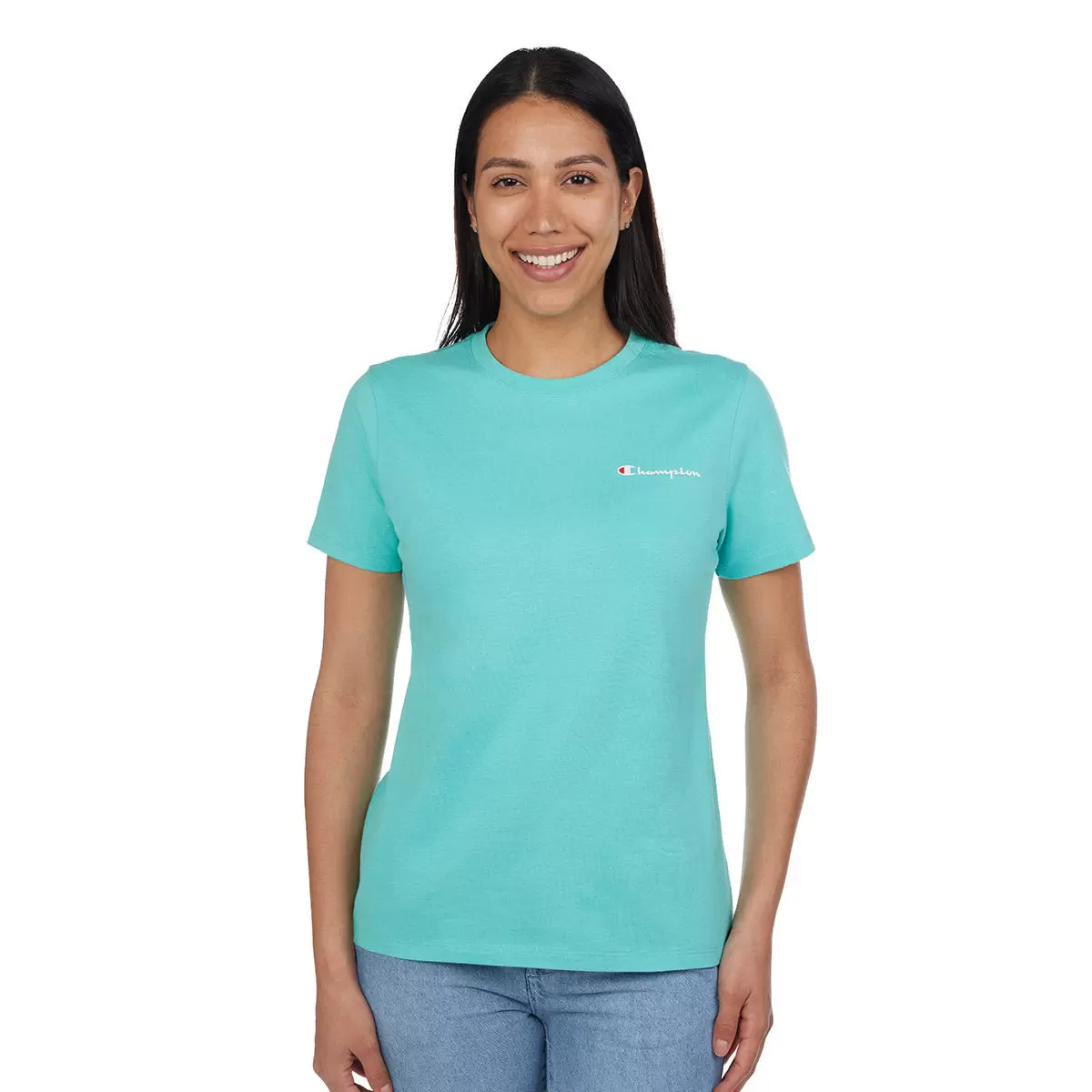Champion 女Logo純棉圓領短袖上衣 藍 XL
