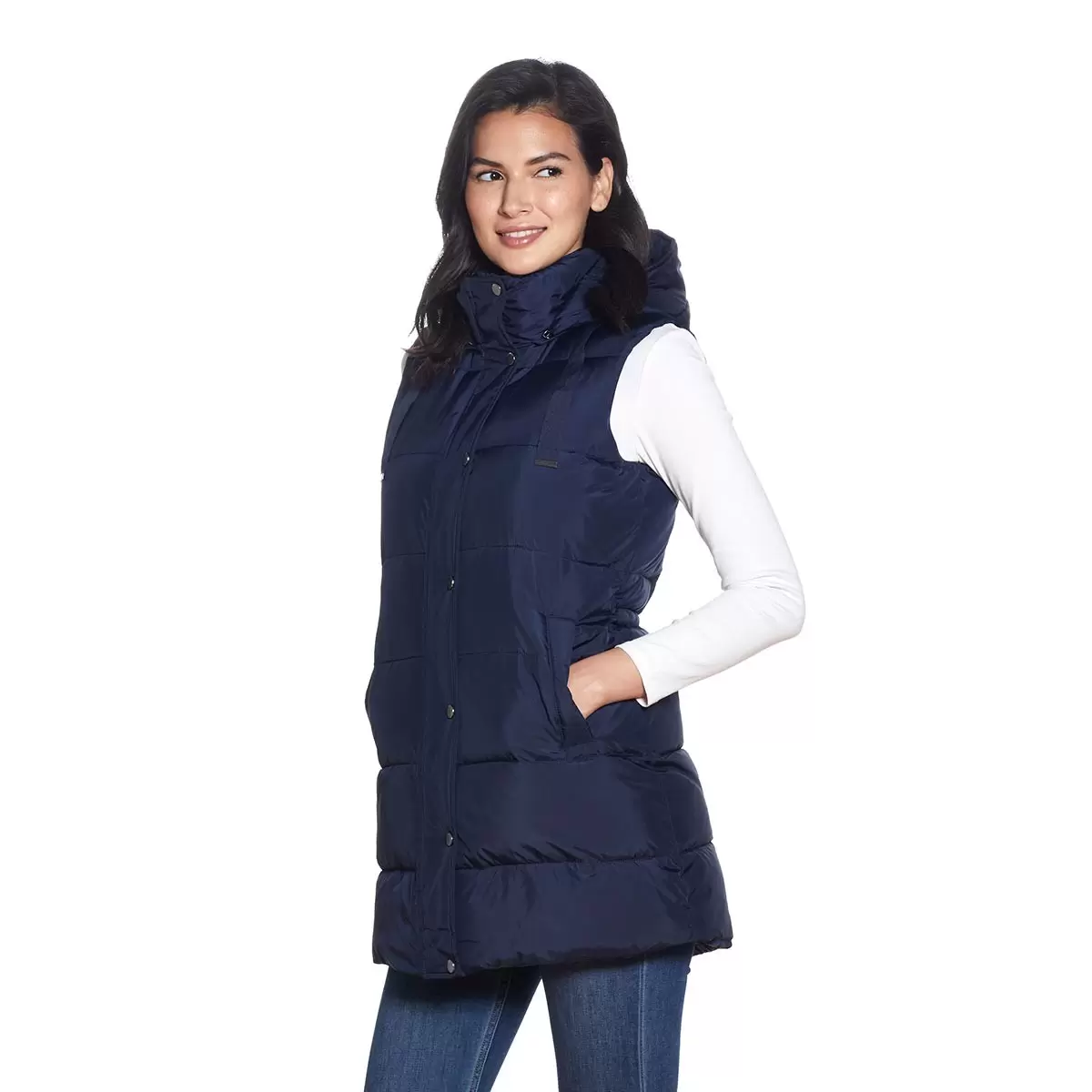 Weatherproof 女長版連帽背心 深藍 M