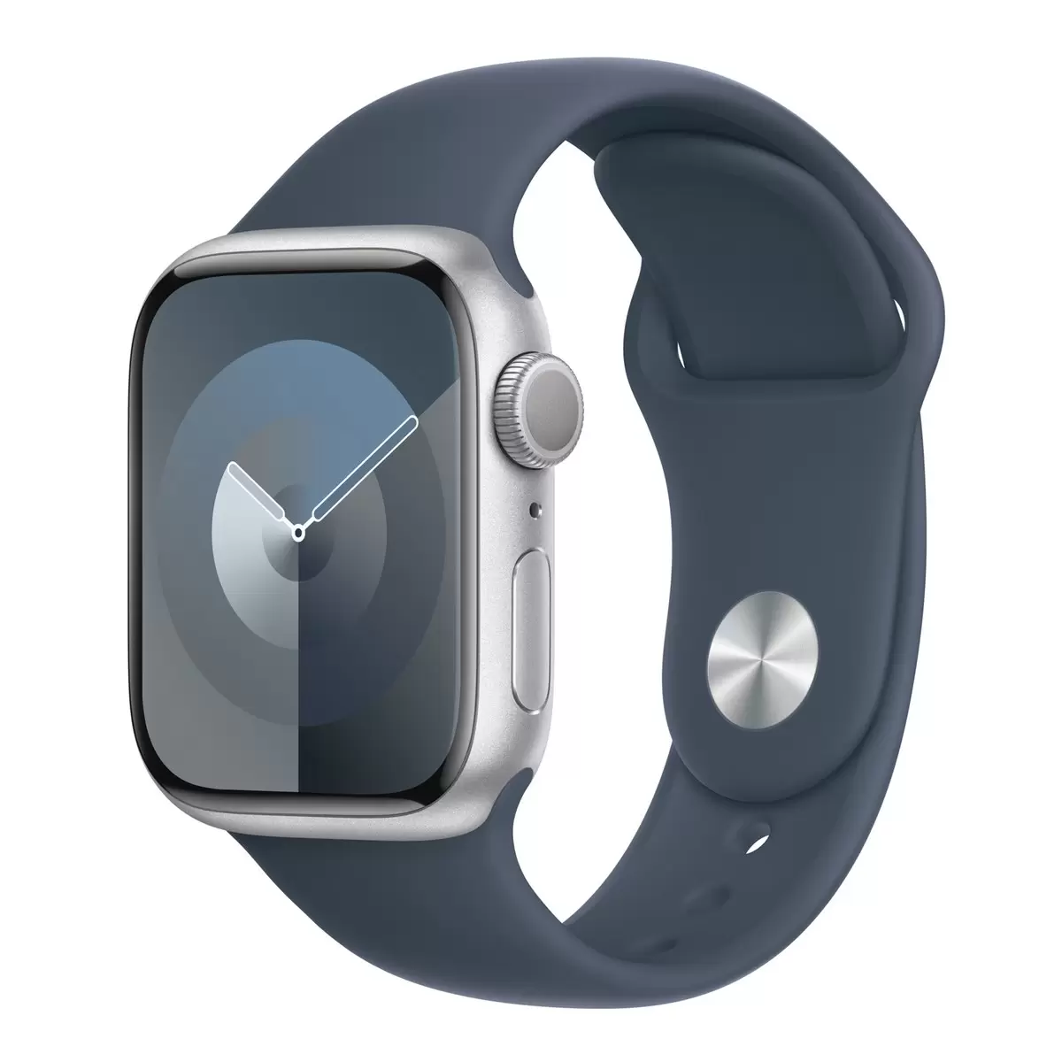 Apple Watch S9 (GPS) 41公釐 銀色鋁金屬錶殼 風暴藍色運動型錶帶 S/M