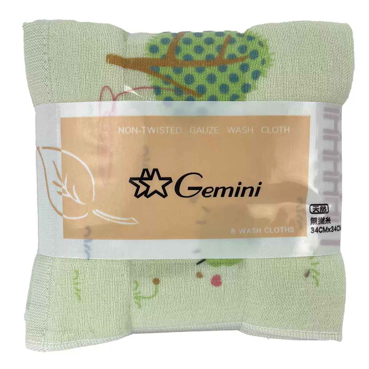 Gemini 純棉無捻紗布方巾 六入