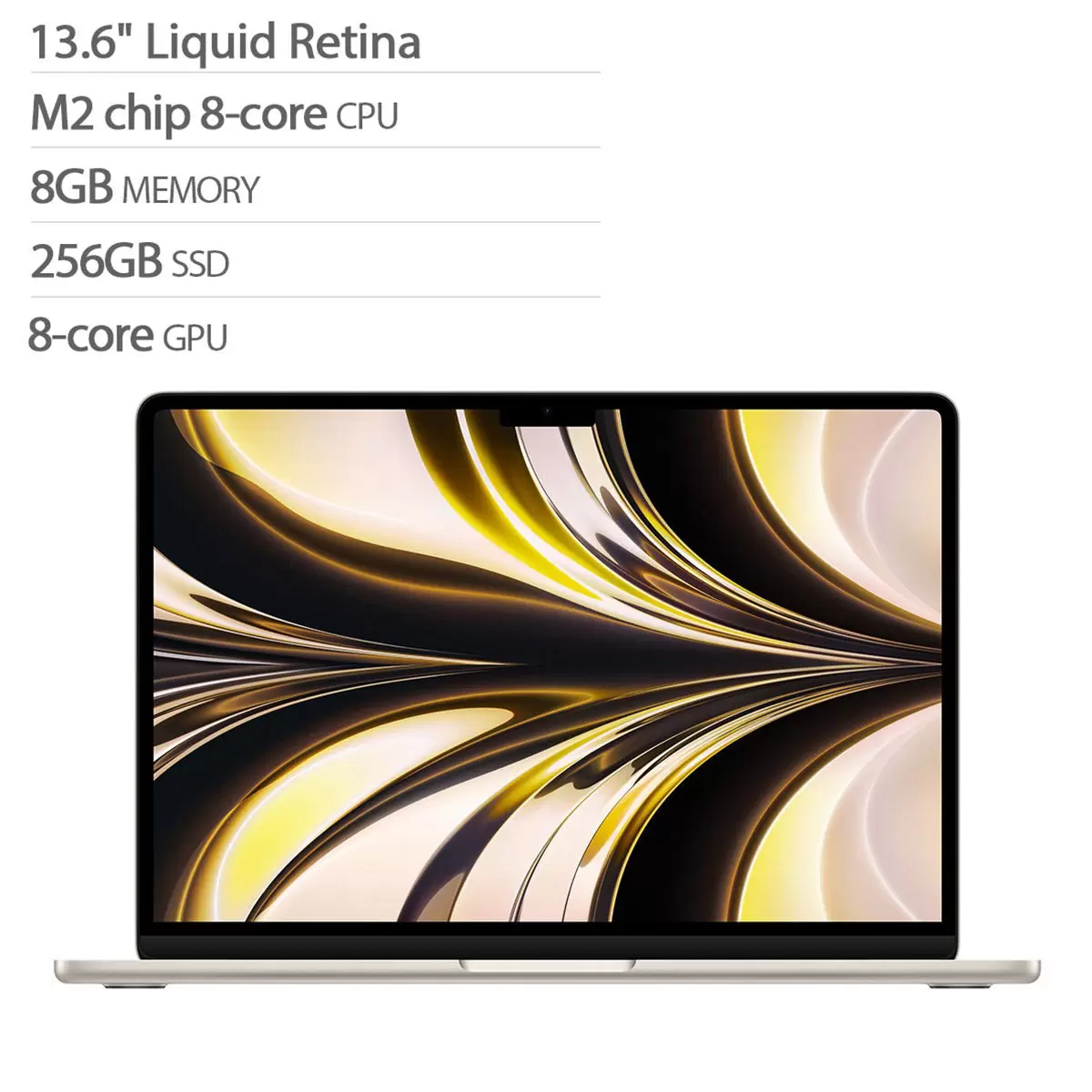 Apple MacBook Air 13吋 配備 M2晶片 8核心 CPU 8核心 GPU 8GB 256GB SSD 星光色