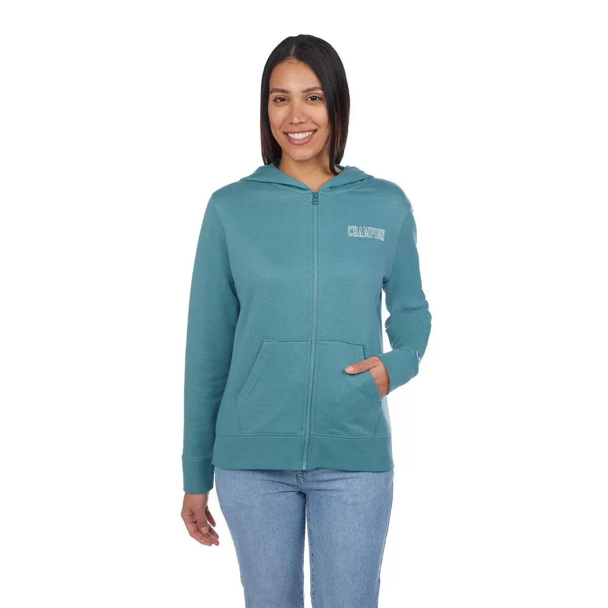 Champion 女拉鍊連帽外套 綠 S