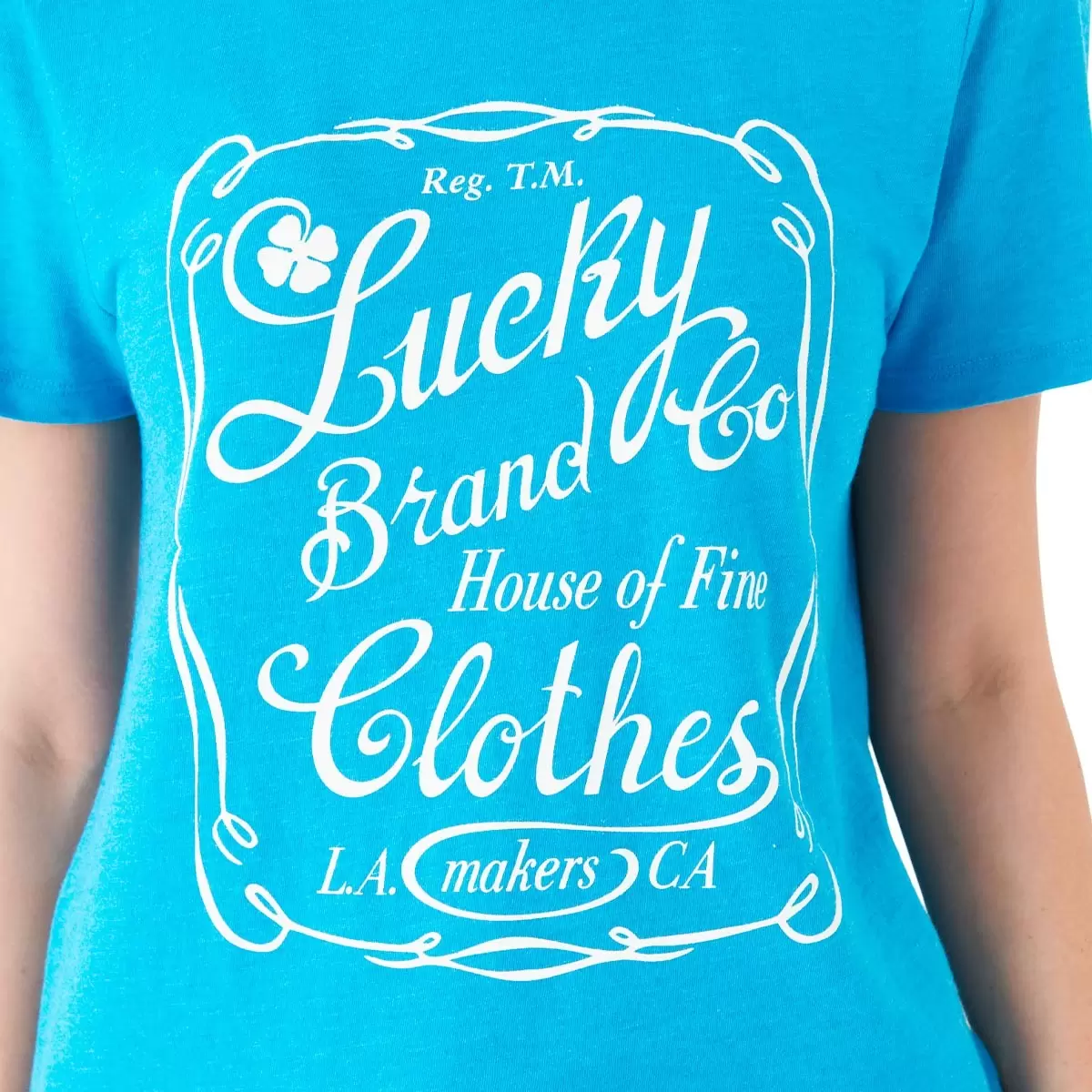 Lucky Brand 女圓領印花短袖上衣 藍 M