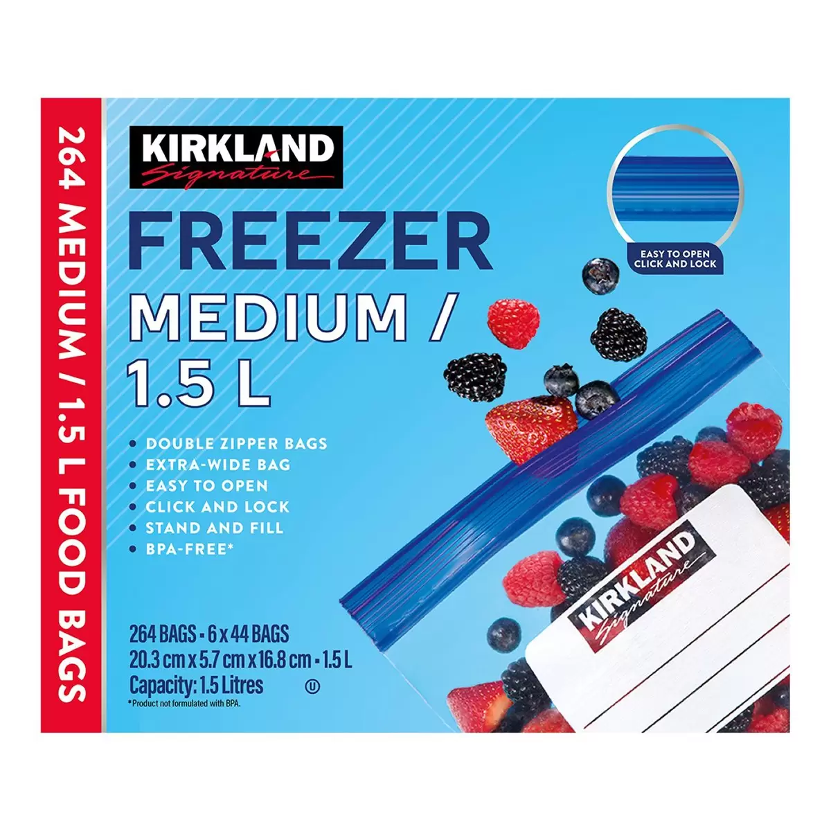 Kirkland Signature 科克蘭 雙層夾鏈冷凍保鮮袋 (中) 44入 X 6盒 - 1
