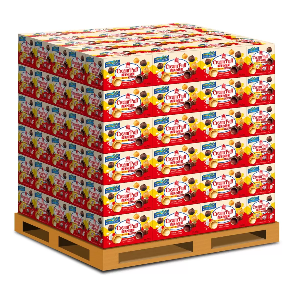 義美 小泡芙雙口味組合 (香濃牛奶 & 特濃巧克力) 64公克 X 12包 X 108組 - 2