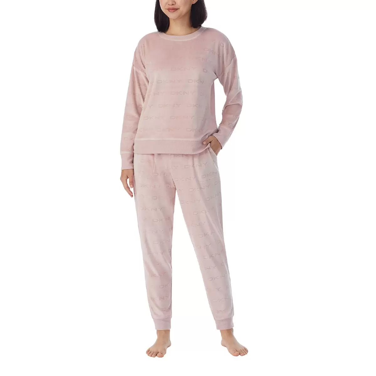 DKNY 女長袖睡衣套組 粉紅 L