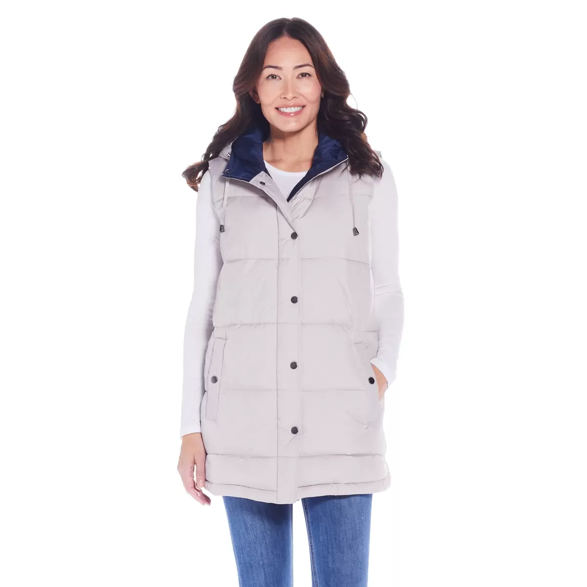 Weatherproof 女雙色連帽長版背心 米 XL