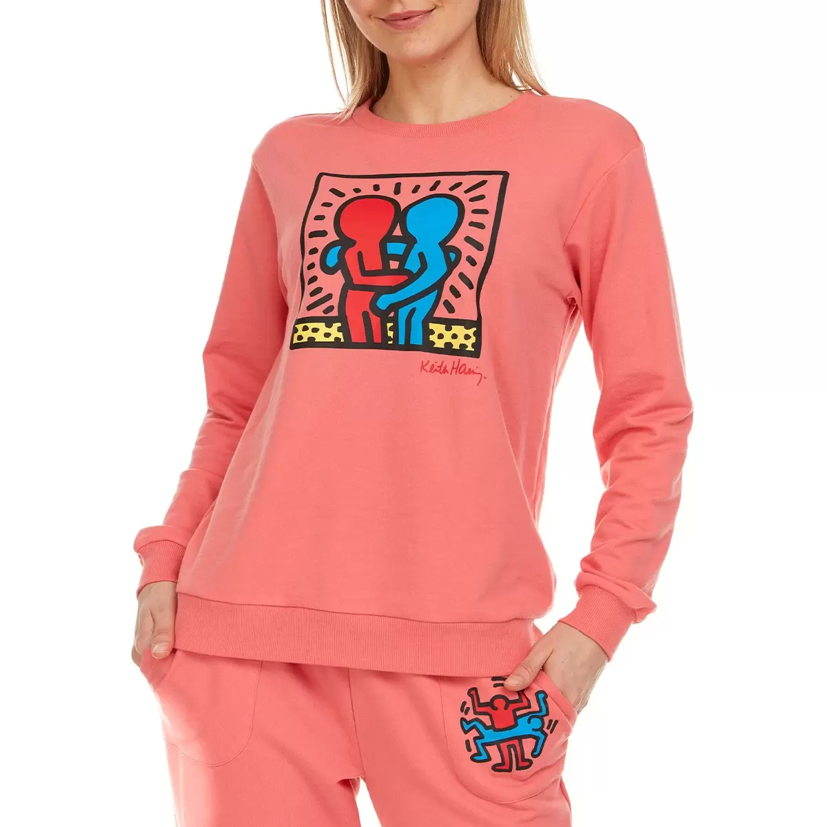 Keith Haring 女印花休閒長袖上衣 粉 L
