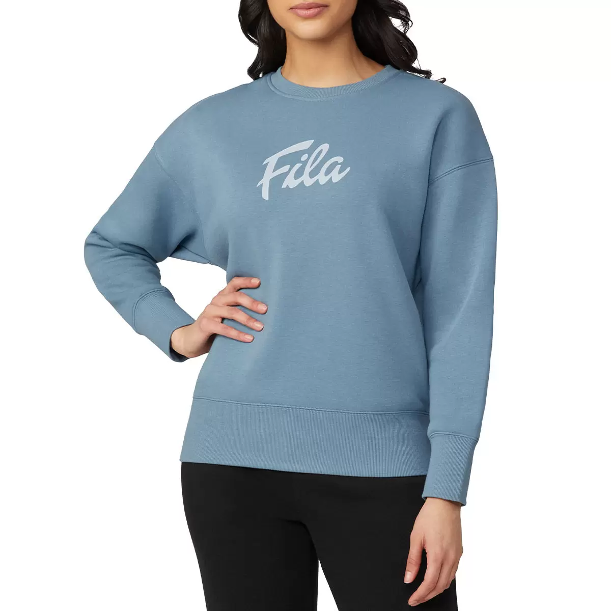 Fila 女Logo圓領長袖上衣 淺藍 S