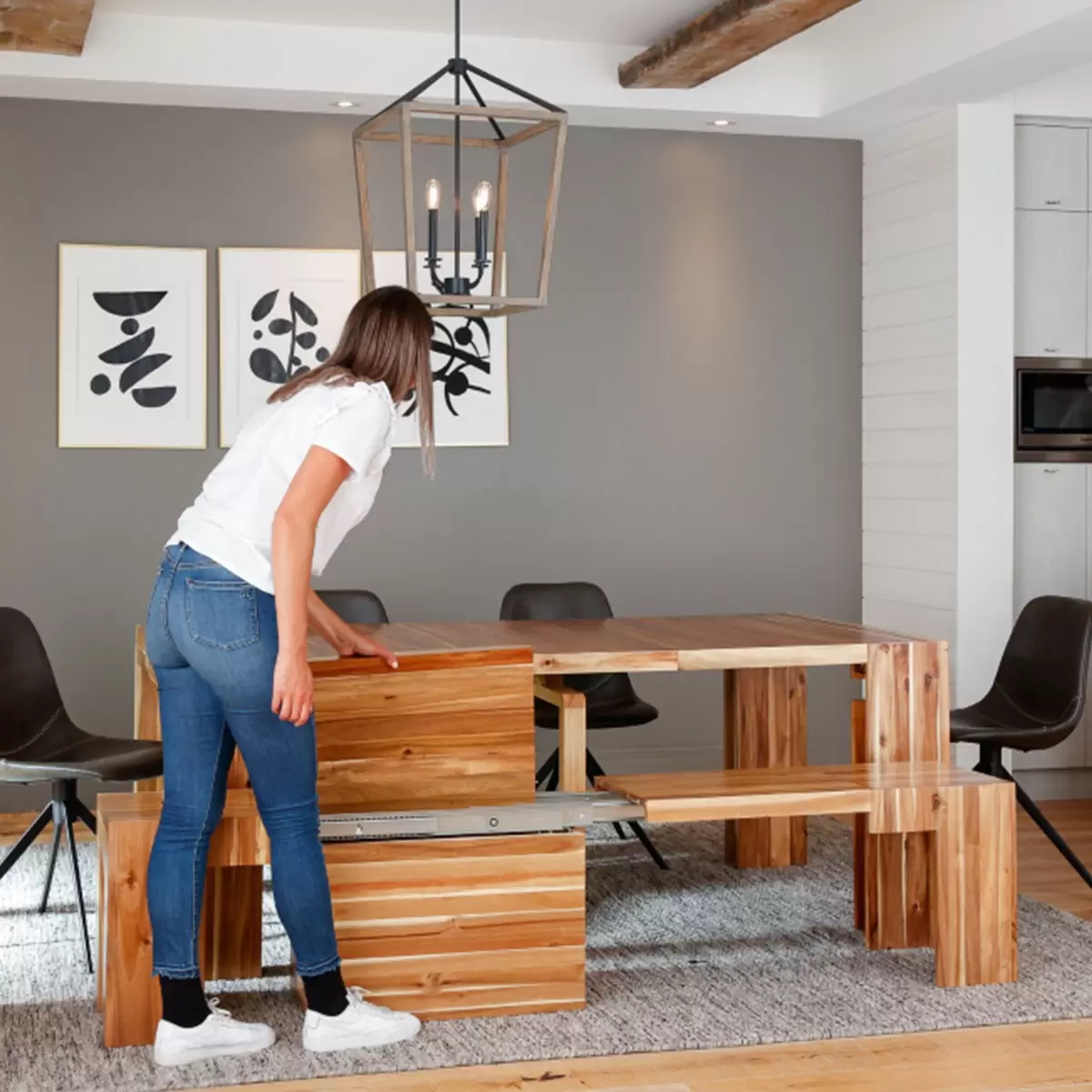 Transformer Table 可延伸式餐桌椅組 淺咖啡色