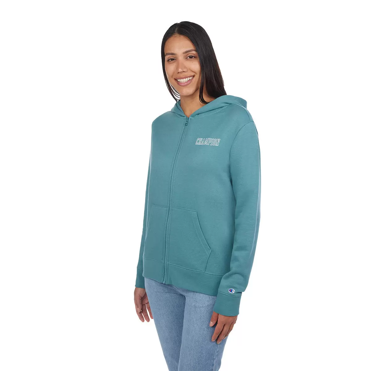 Champion 女拉鍊連帽外套 綠 S