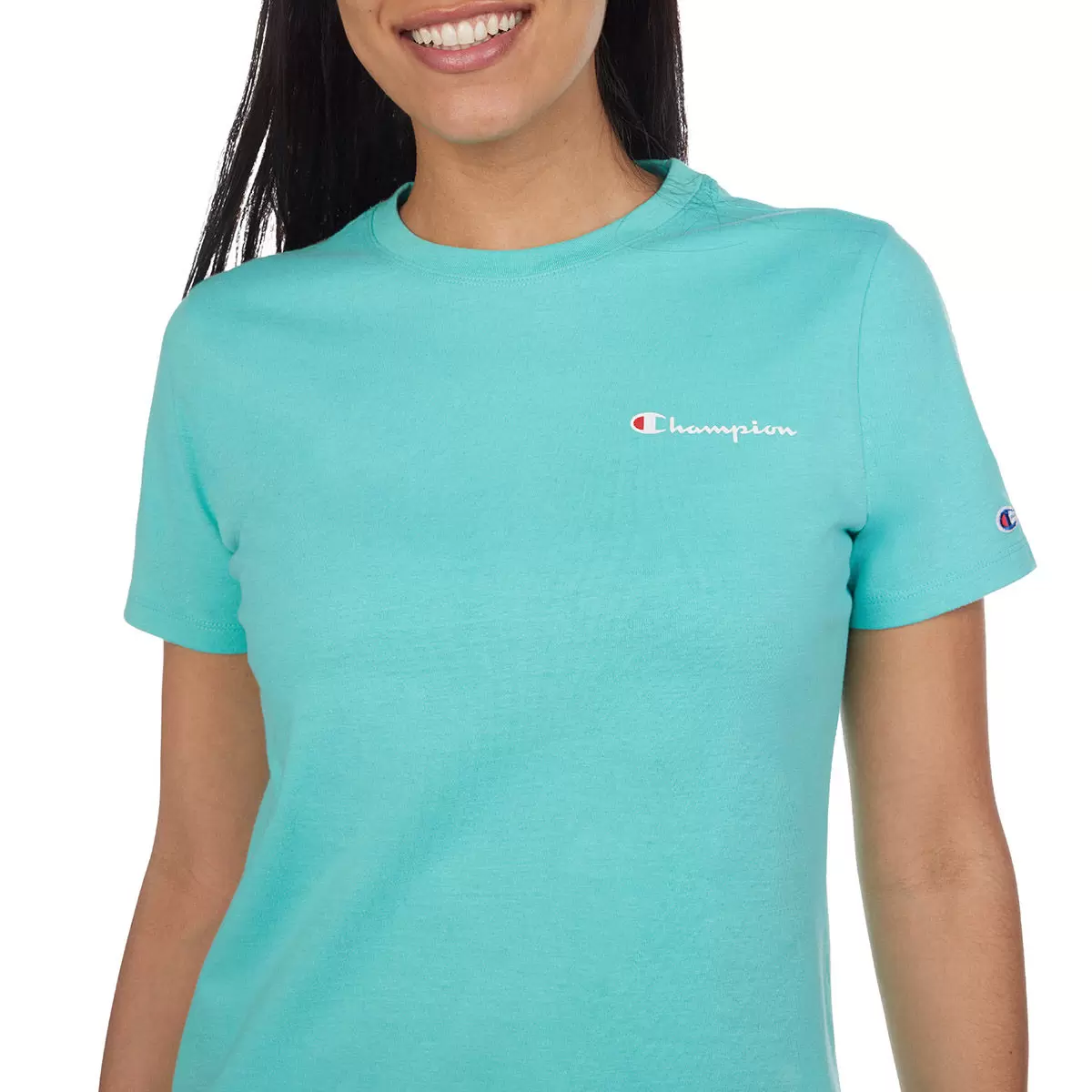Champion 女Logo純棉圓領短袖上衣 藍 M