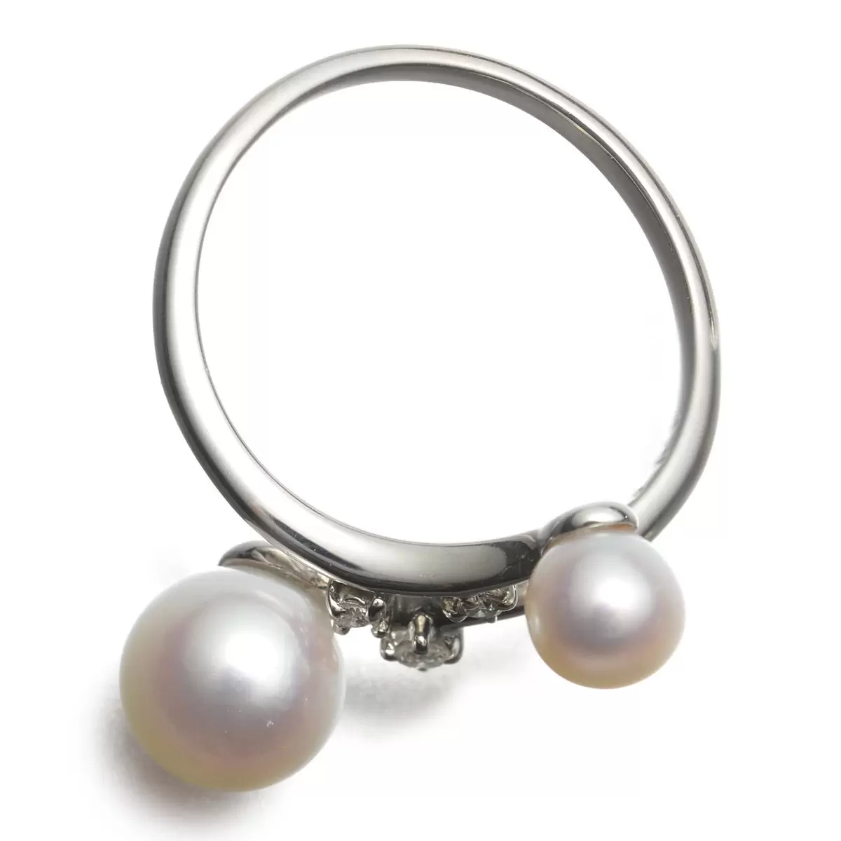 Tokyo Pearl 0.05克拉 鉑金 4.5公釐 - 7公釐 Akoya珍珠鑽石戒指 - 2