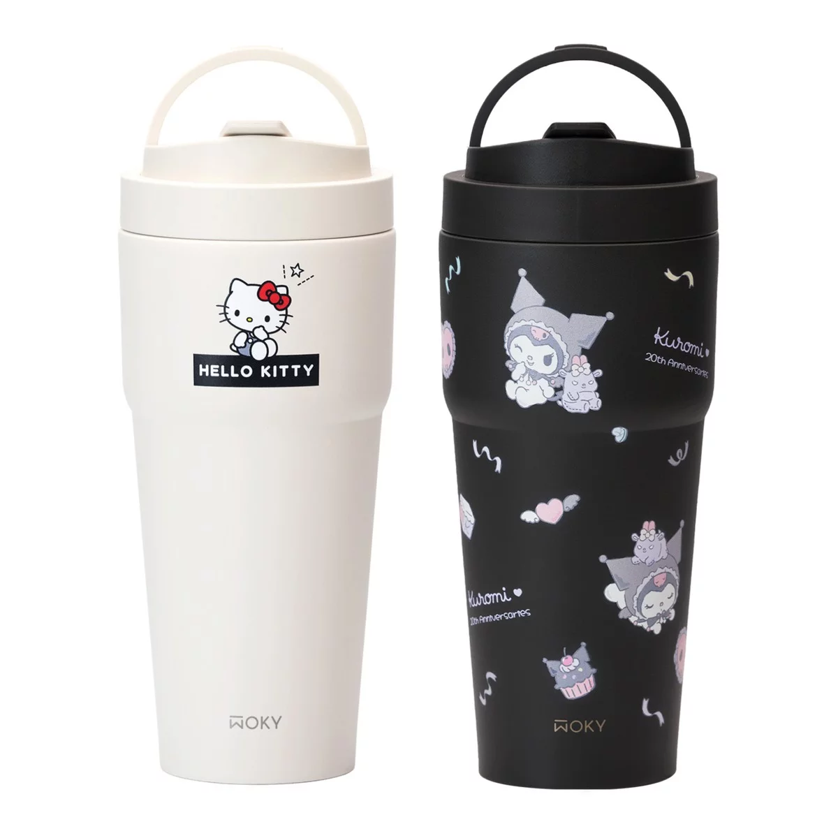 WOKY 沃廚 X 三麗鷗 渾圓杯鈦陶瓷保冷保溫杯 770毫升 X 2件組 Hello Kitty 純粹白 + 酷洛米 黑天使