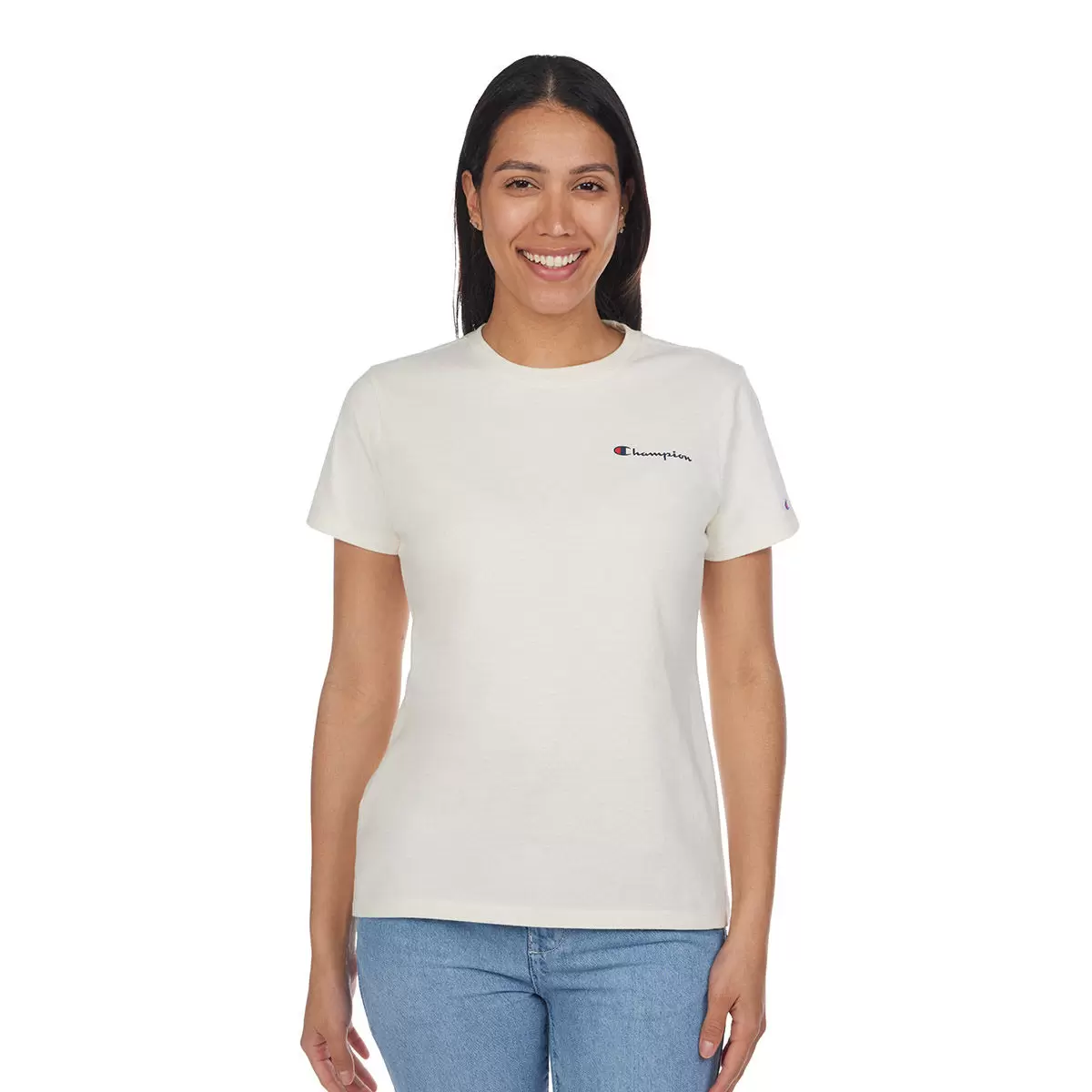 Champion 女Logo純棉圓領短袖上衣 米白 XL