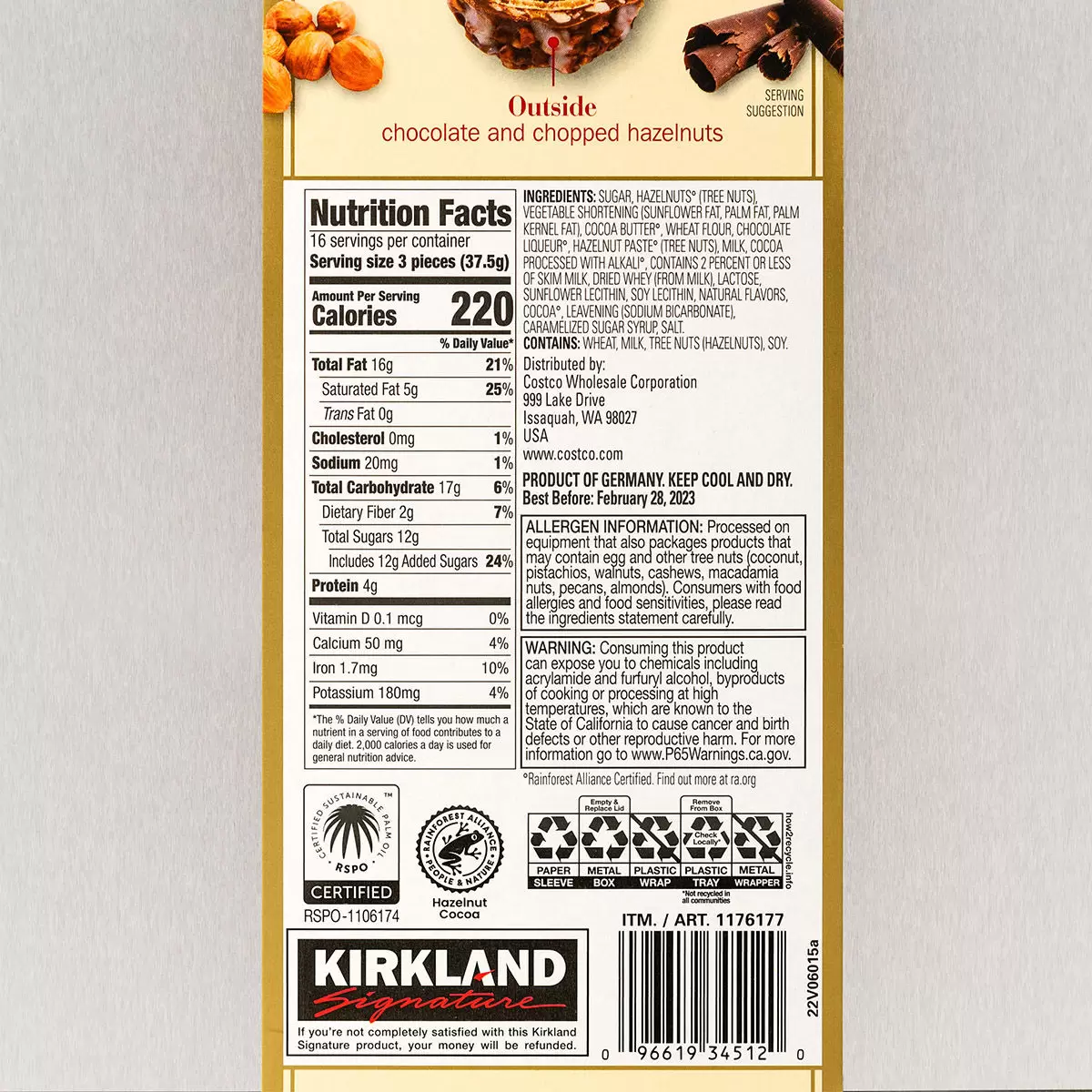 Kirkland Signature 科克蘭 歐式榛果巧克力 600公克