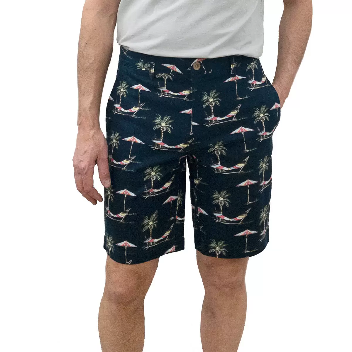 Tailor Vintage 男印花休閒棉麻短褲 籃底吊床 腰圍 40吋