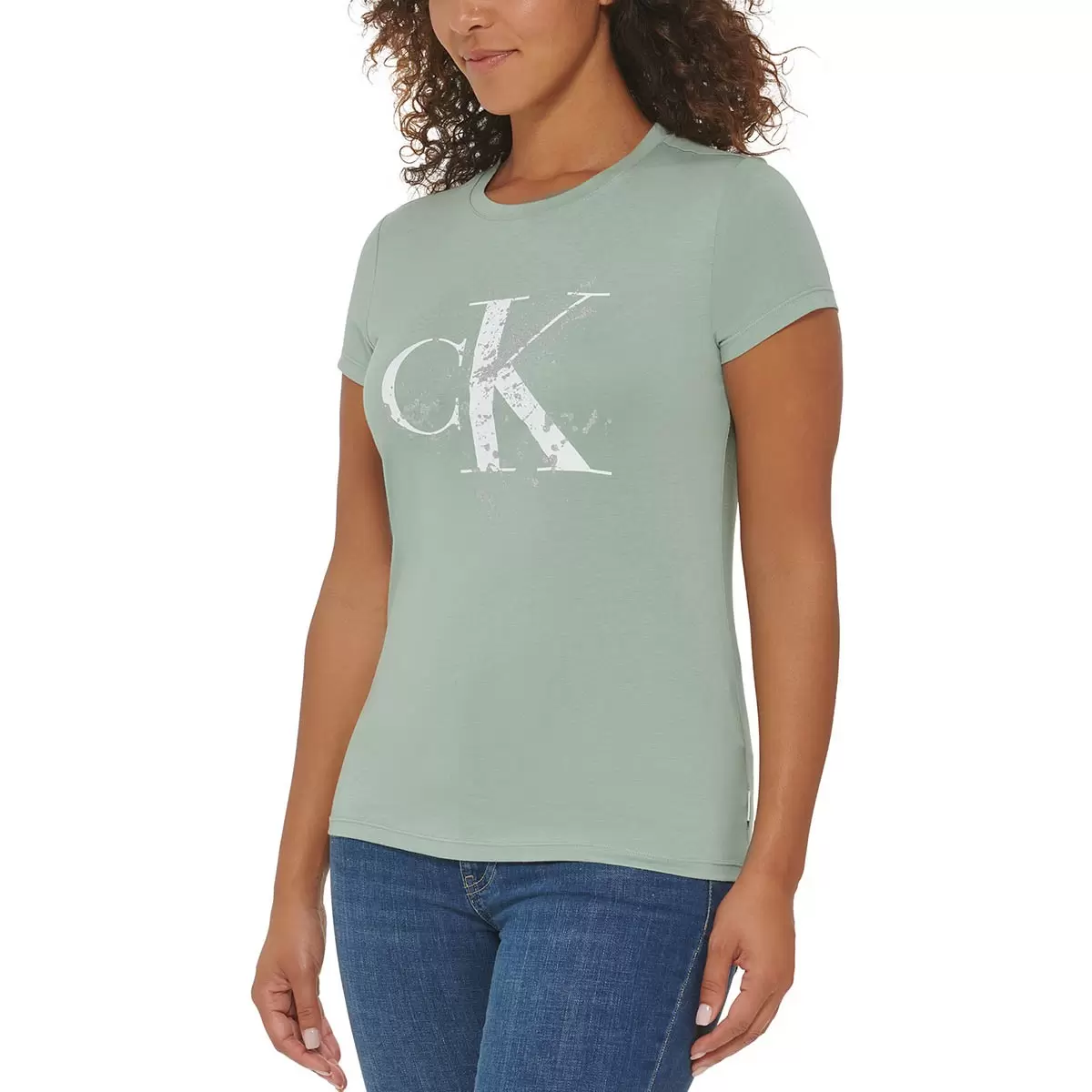 Calvin Klein Jeans 女Logo短袖上衣 淺綠 M