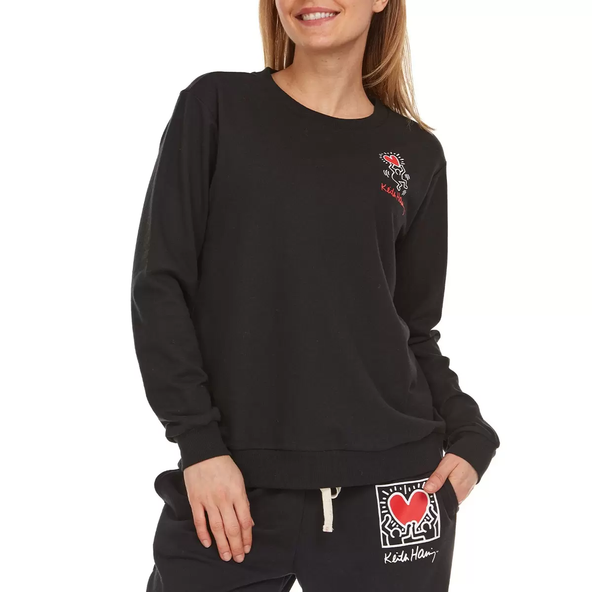 Keith Haring 女印花休閒長袖上衣 黑 M