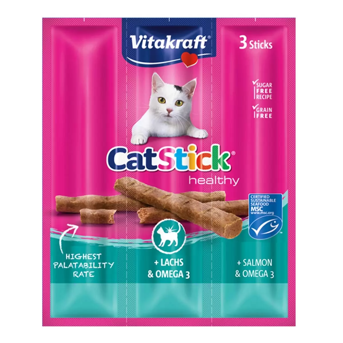 Vitakraft 貓快餐肉條 鮭魚 + Omega3 6公克 X 60入 X 4盒