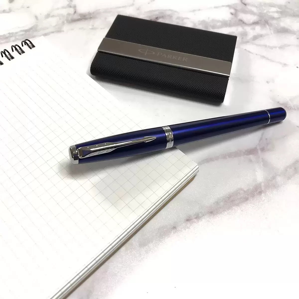 Parker 紳士星空藍白夾鋼珠筆名片禮盒