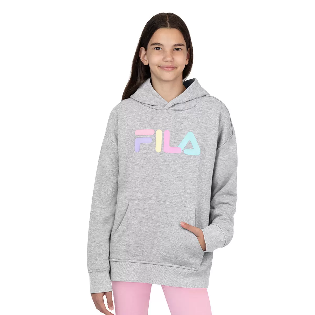 Fila 兒童連帽刷毛上衣 淺灰 S