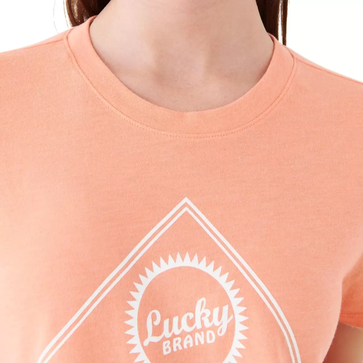 Lucky Brand 女圓領印花短袖上衣 橘 XS
