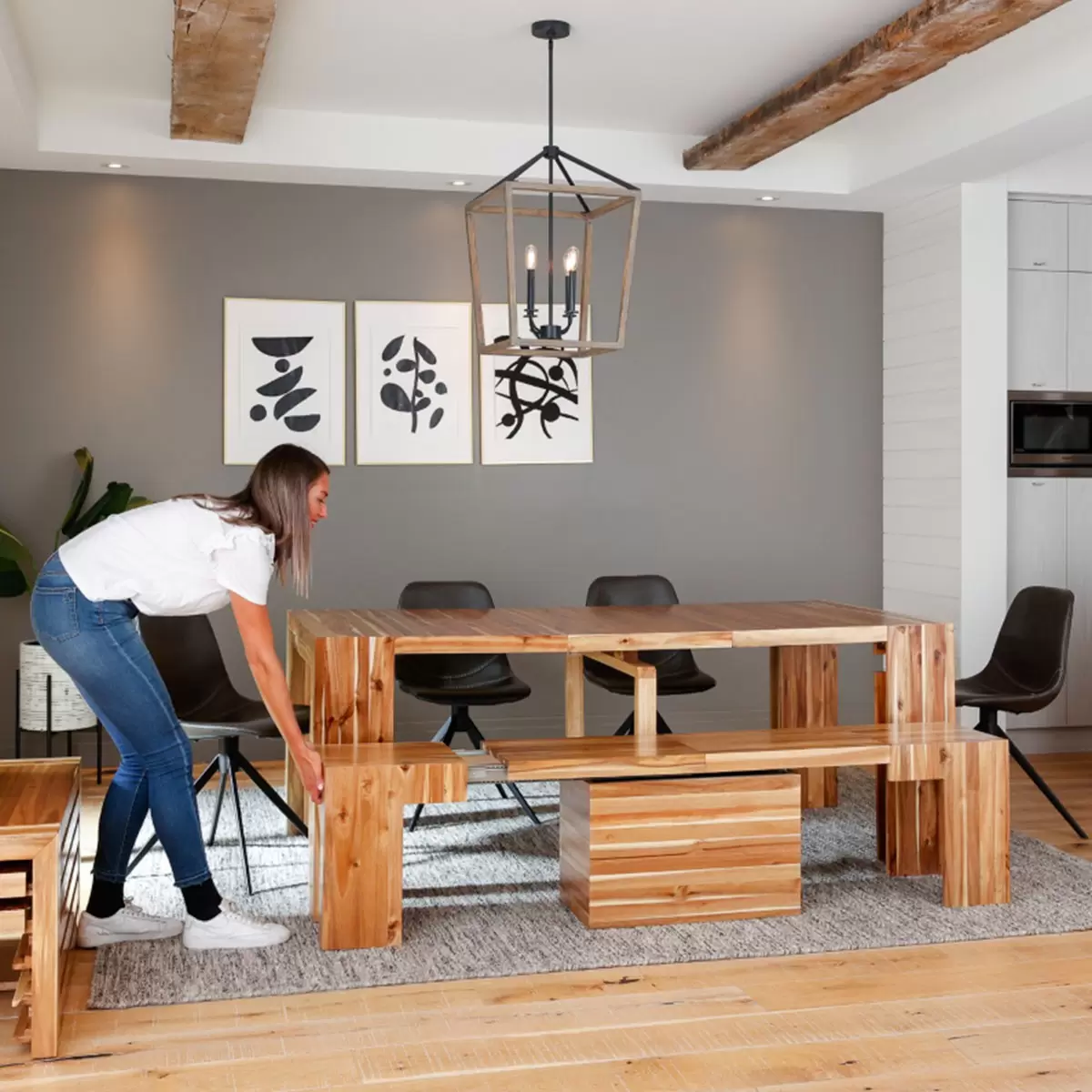 Transformer Table 可延伸式餐桌椅組 淺咖啡色
