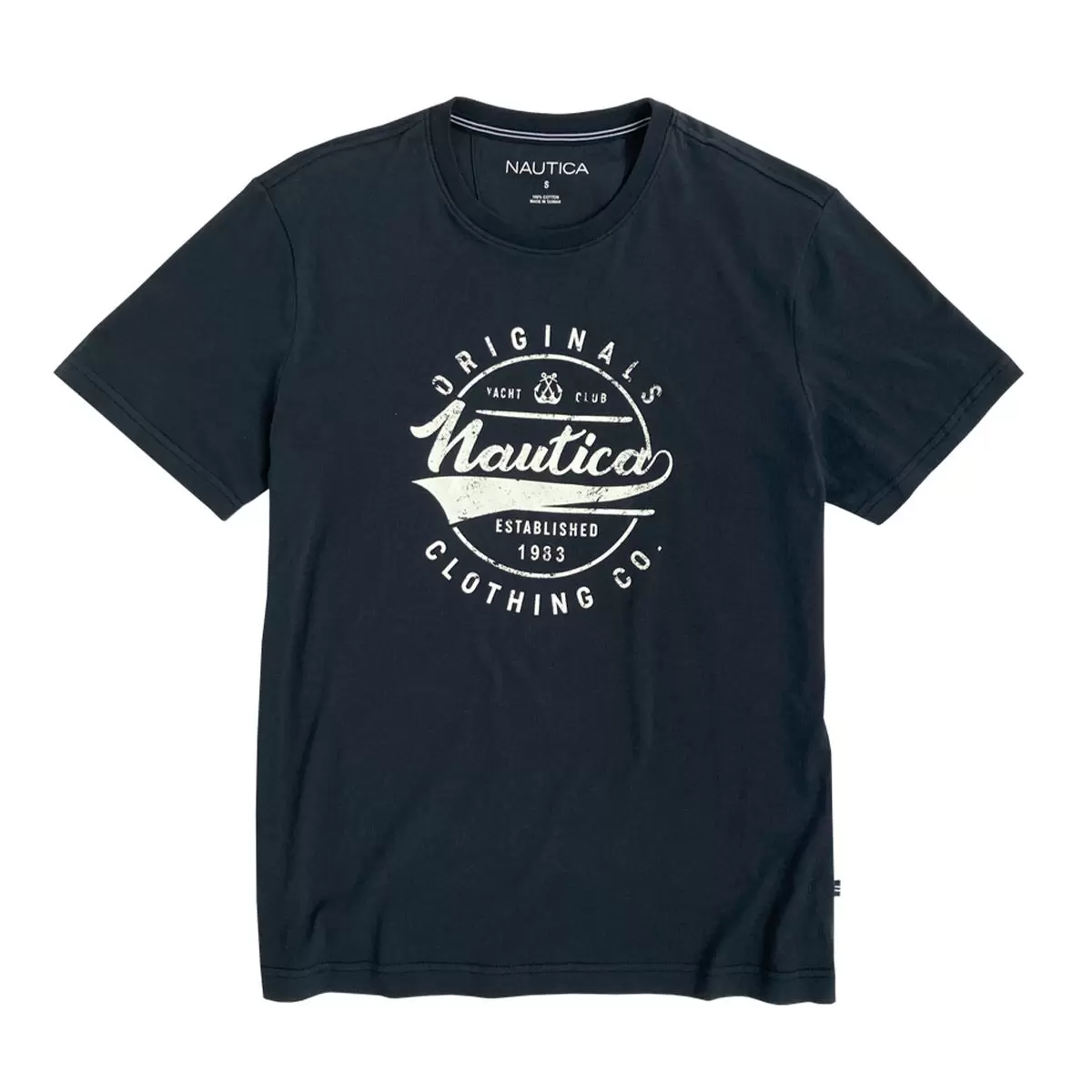 Nautica 男短袖上衣 深藍草寫Logo S
