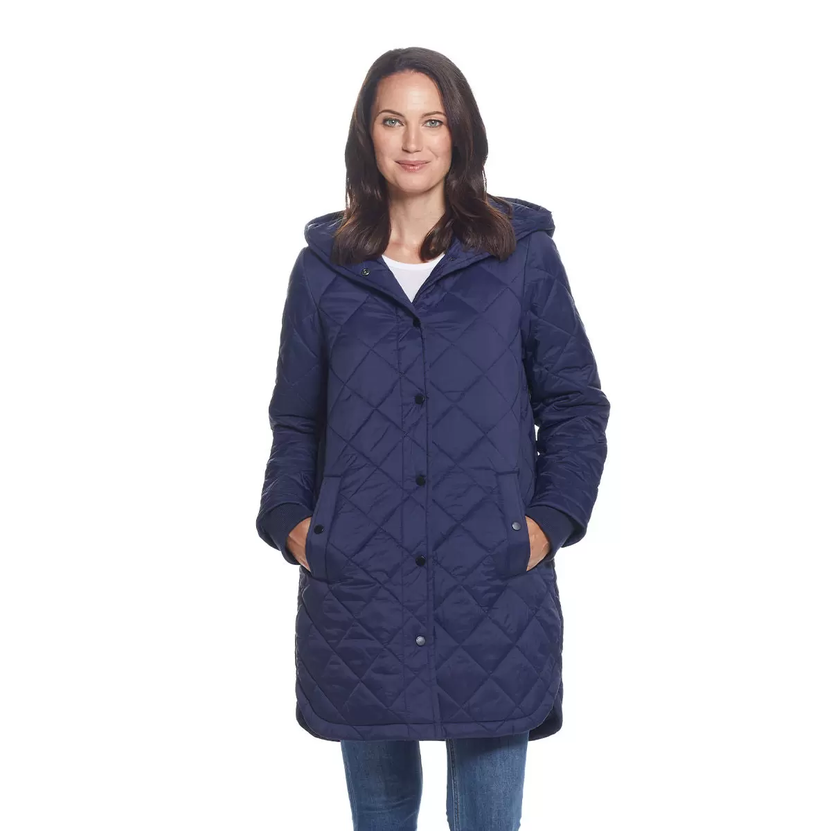 Weatherproof 女長版連帽外套 深藍 S