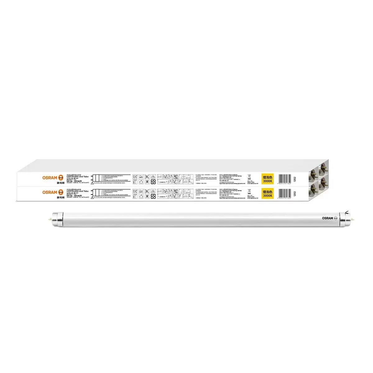 歐司朗 朗德萬斯 T8 9W 2呎 LED雙端燈管 4入 黃光