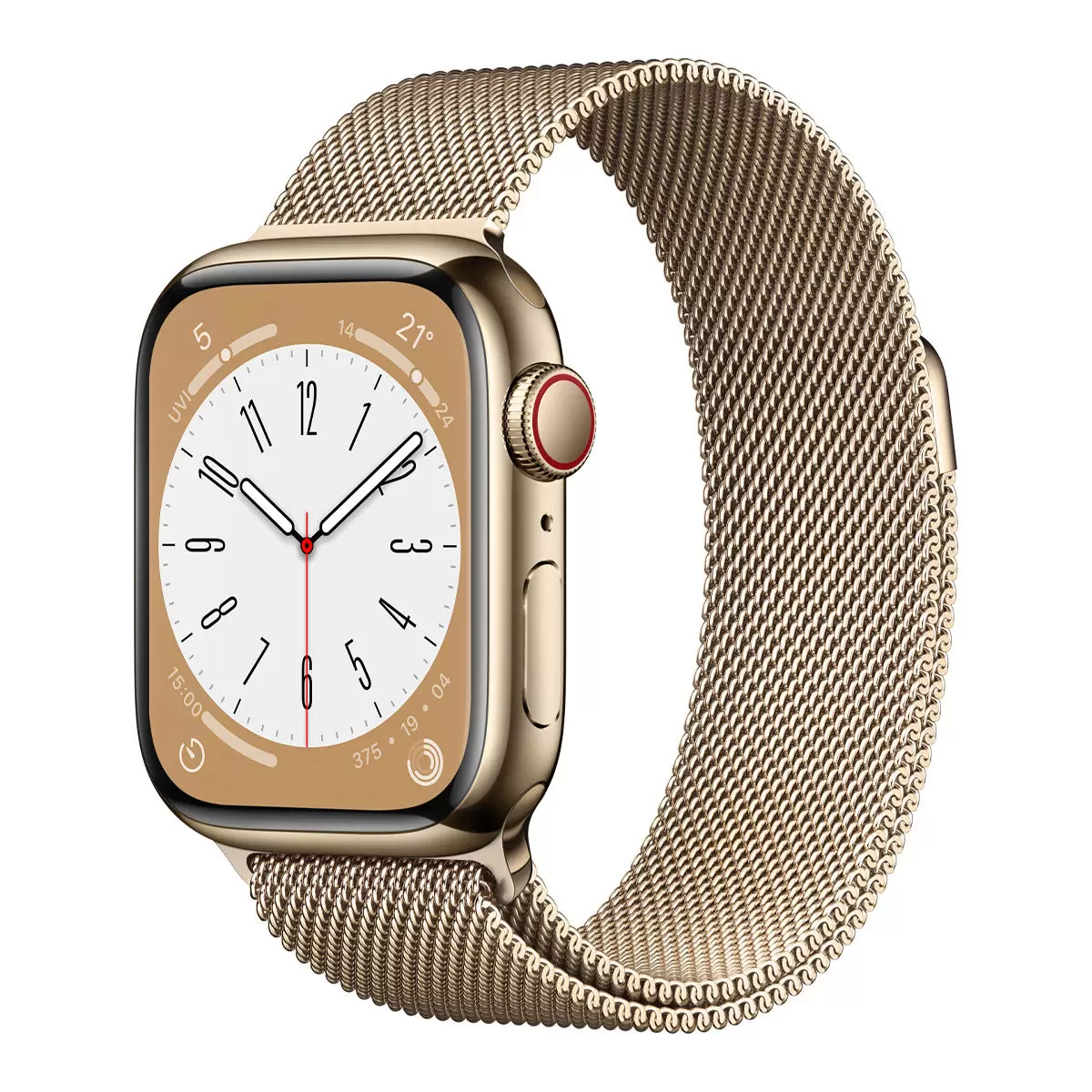 Apple Watch S8 (GPS + 行動網路) 41公釐金色不鏽鋼錶殼 金色米蘭式錶環