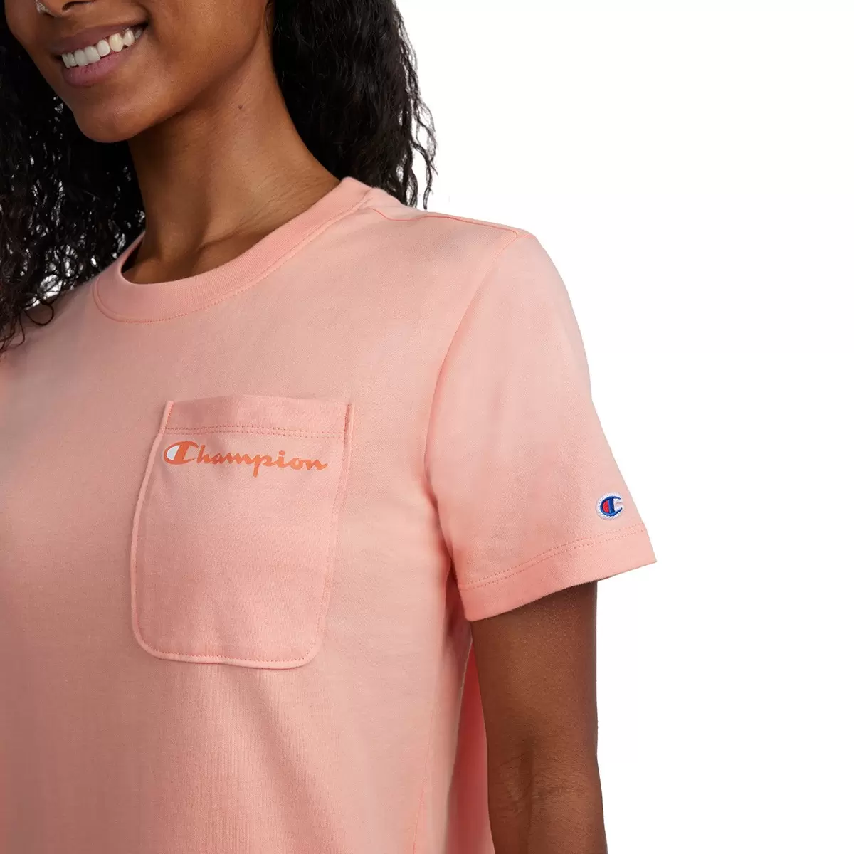 Champion 女短袖上衣 桃粉 S