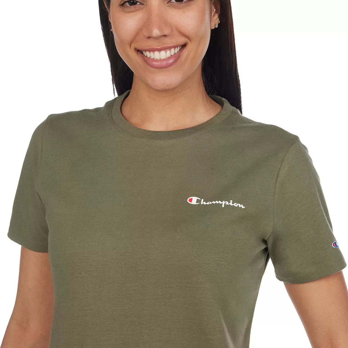 Champion 女Logo純棉圓領短袖上衣 橄欖 M