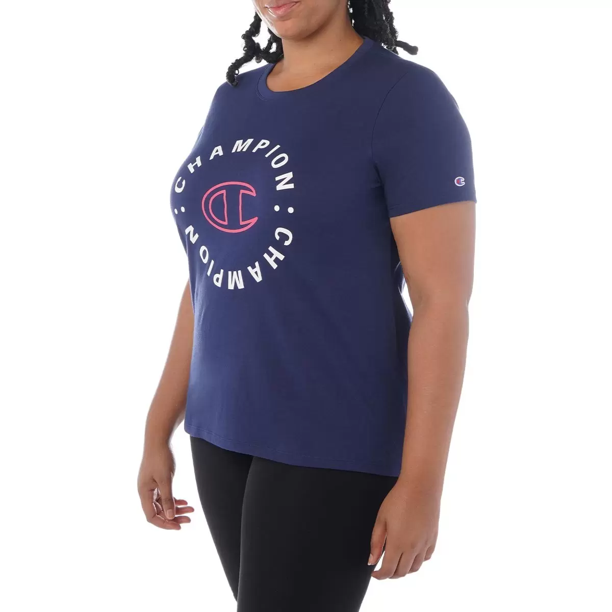 Champion 女圓領短袖上衣 深藍 S