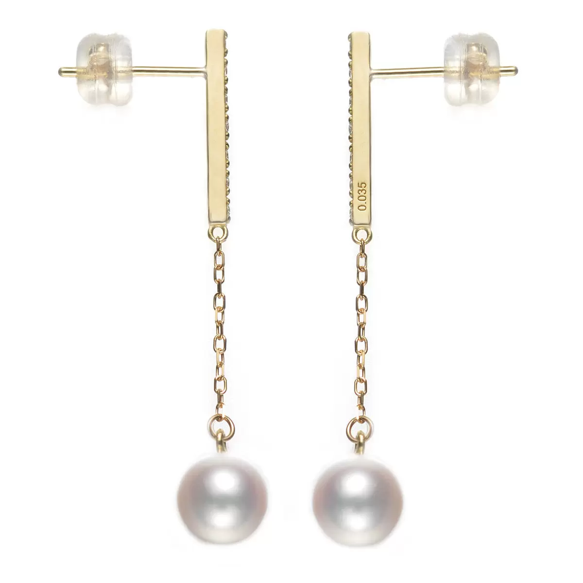 Tokyo Pearl 0.07克拉 18K黃K金 6.5公釐 - 7.0公釐 Akoya珍珠鑽石耳環 - 2