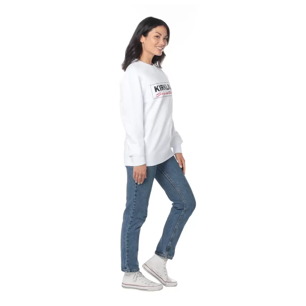 Kirkland Signature 科克蘭 刷毛圓領長袖 Logo 上衣 白 ML / WXL