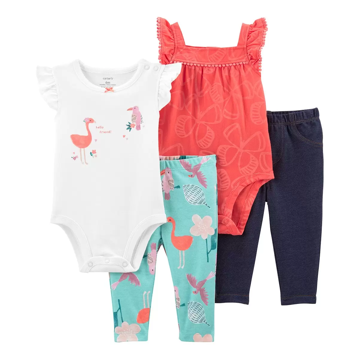 Carter's 嬰兒衣服四件套組 紅鶴 9M