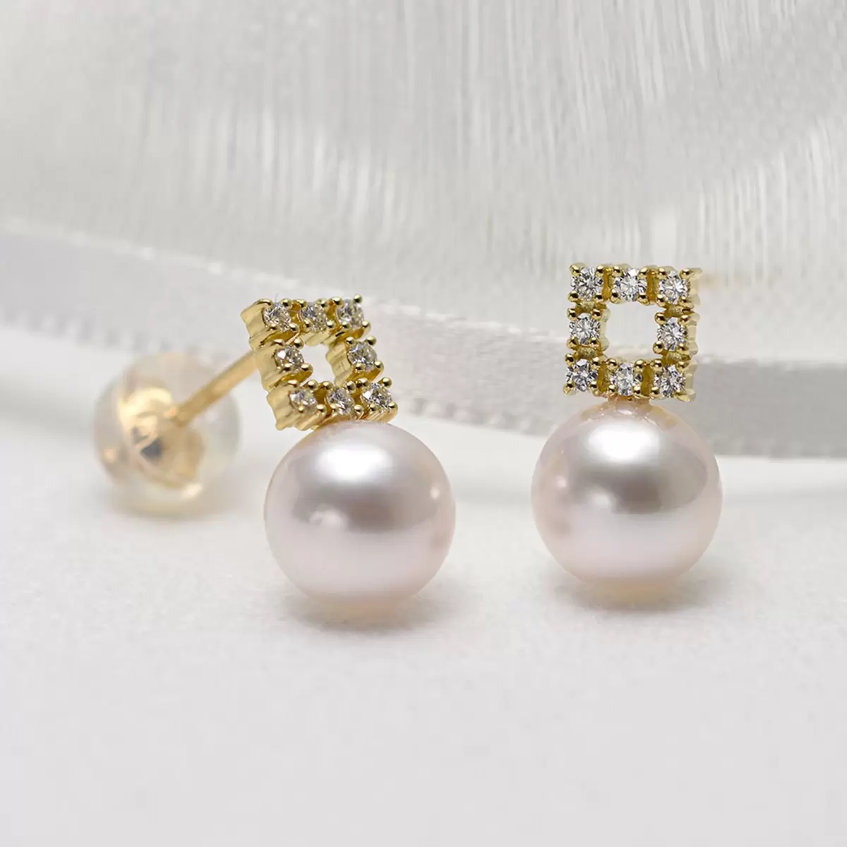 Tokyo Pearl 0.12克拉 18K黃K金 7.0公釐 - 7.5公釐 Akoya 珍珠耳環 - 2