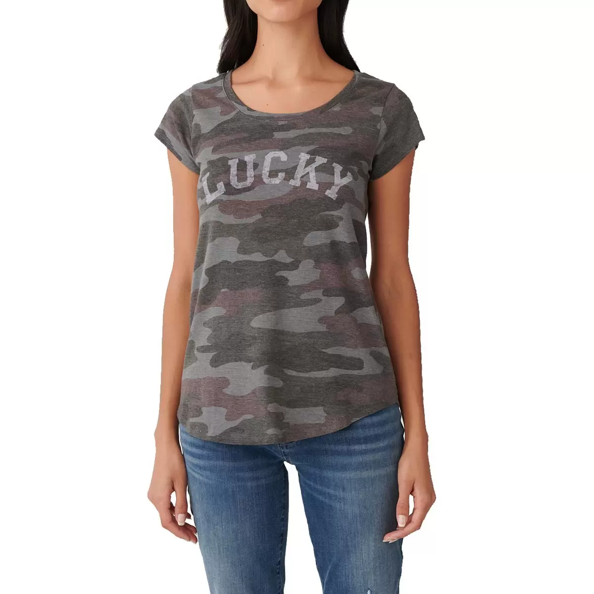 Lucky Brand 女圓領印花短袖上衣