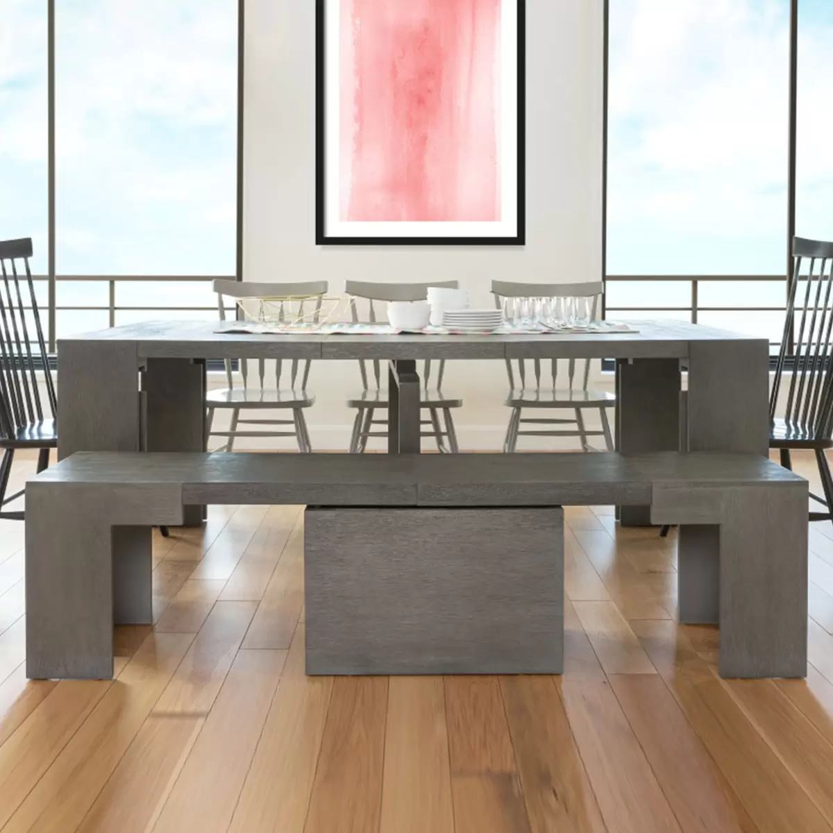 Transformer Table 可延伸式餐桌椅組 灰色
