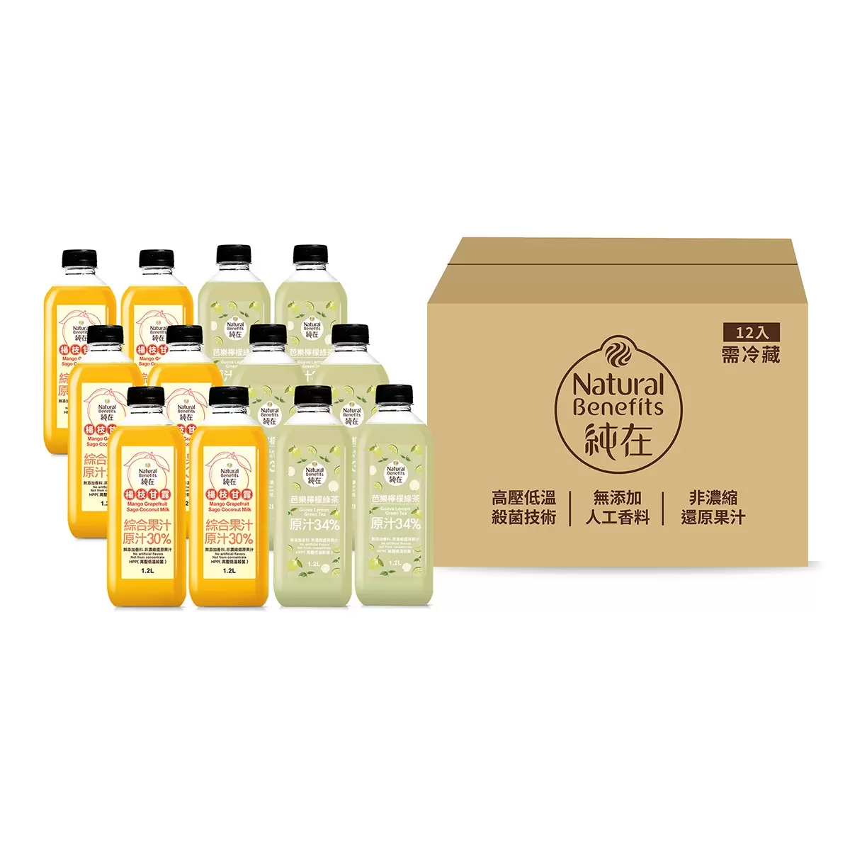純在 芭樂檸檬綠茶 & 綜合口味楊枝甘露 1.2公升 X 12入 - 1