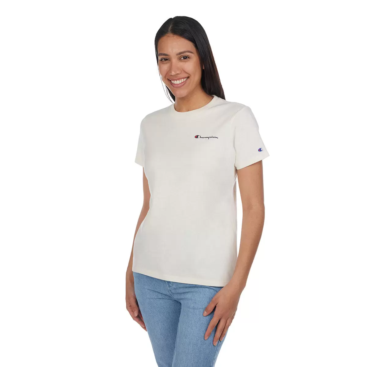 Champion 女Logo純棉圓領短袖上衣 米白 M