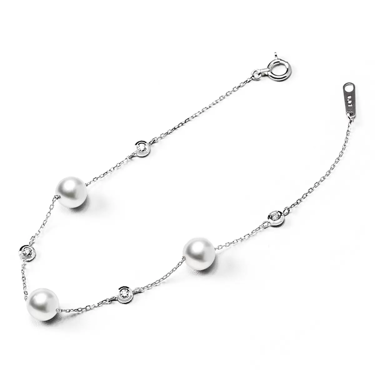 Tokyo Pearl 18K白K金 6.0公釐 - 6.5公釐 Akoya 珍珠鑽石手環 - 3